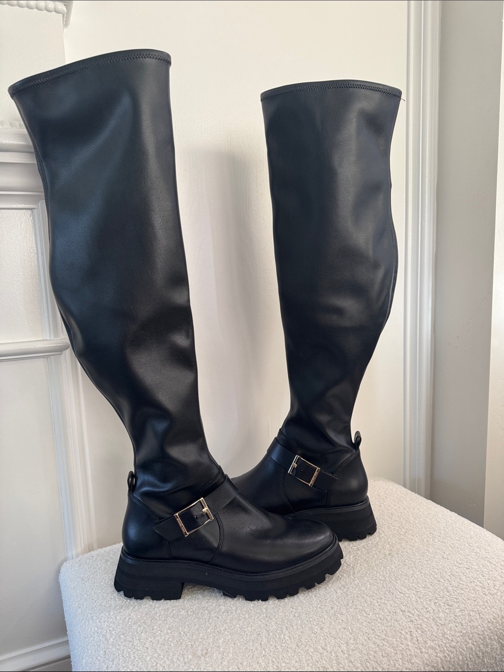 Michael Kors Black Leather Over-the-Knee Platform Riding Boots